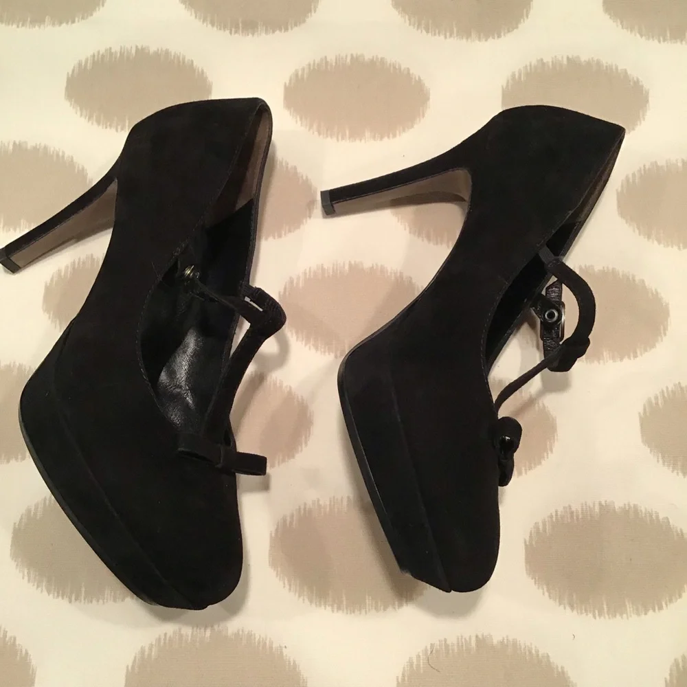 Paul‎ Green Black Suede T-Strap Platform Pumps Sz 8